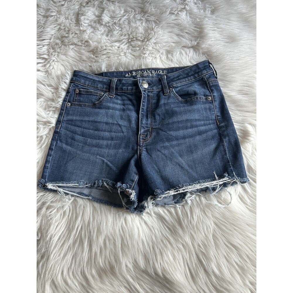 American Eagle Women's Shorts Size 10 Hi Rise Shortie Denim Cut Off Shorts